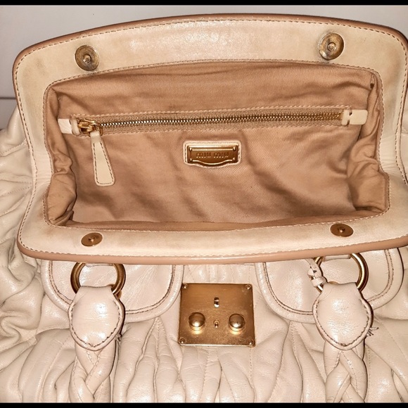 Authentic Miu Miu by Prada Coffer Matelassé Satchel Cera Cream Lambskin - Picture 7 of 17